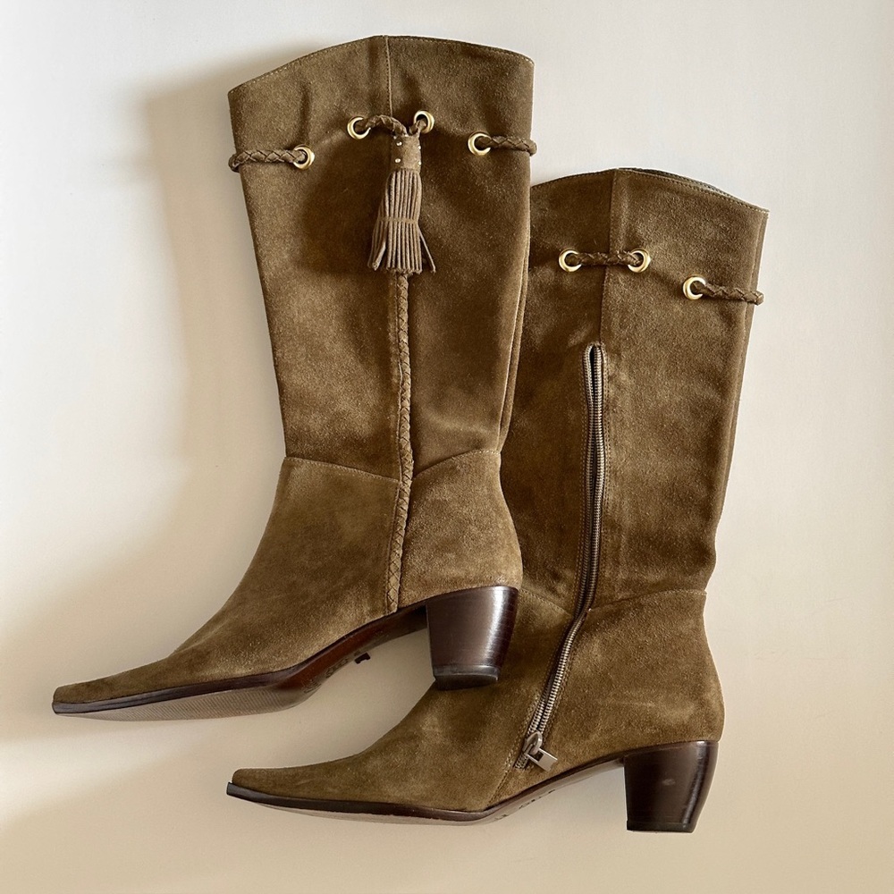 Arturo Chiang Genuine Suede Olive Green Leather Tassel Fall Western Boots 9M